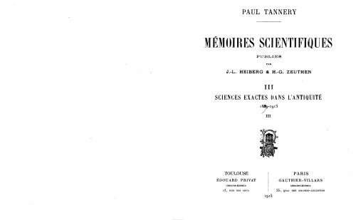 ﻿خاطرات علمی III. علوم دقیق در دوران باستان (1889[sic, 1899]-1913)