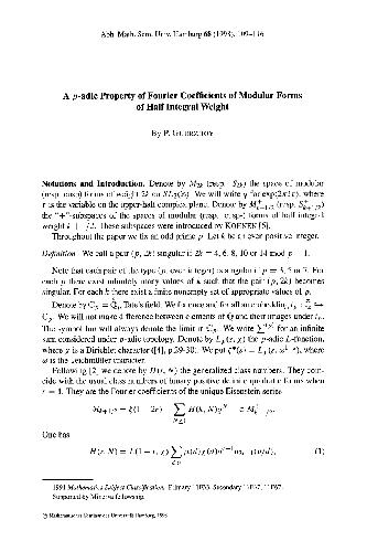 ﻿ویژگی p-adic ضرایب فوریه اشکال مدولار وزن نیم انتگرال