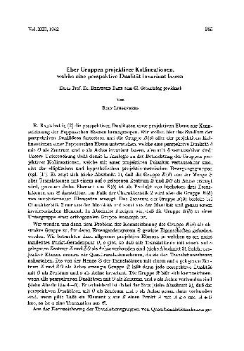 ﻿Gruppen projektiver Kollineationen, welche eine perspektive Dualitat invariant lassen