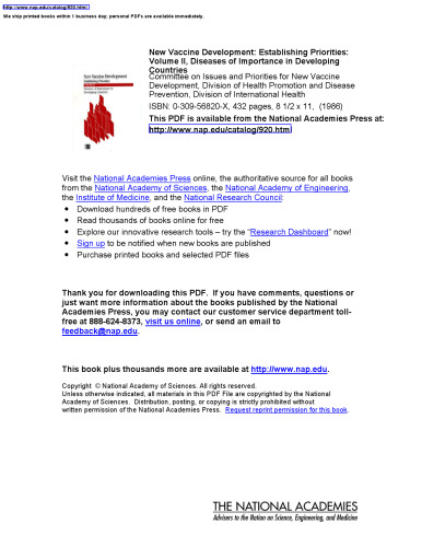 ﻿توسعه واکسن جدید: ایجاد اولویت ها: جلد اول، بیماری های مهم در ایالات متحده