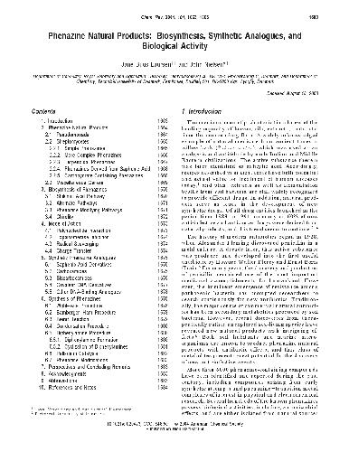 ﻿محصولات طبیعی فنازین: بیوسنتز، آنالوگ های مصنوعی و فعالیت بیولوژیکی