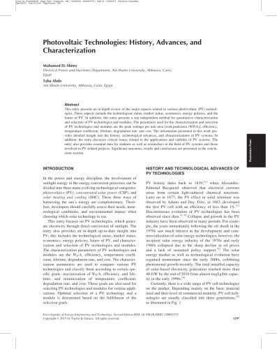 ﻿فن آوری های فتوولتائیک: تاریخچه، پیشرفت ها و خصوصیات