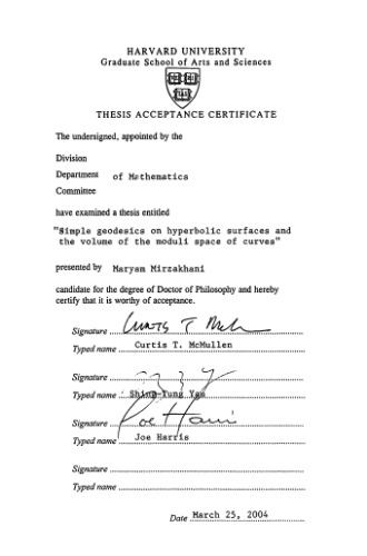 ﻿ژئودزیک ساده روی سطوح هذلولی و حجم فضای مدول منحنی ها [پایان نامه دکتری]