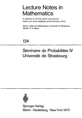 ﻿Seminaire de Probabilites IV Universite de Strasbourg
