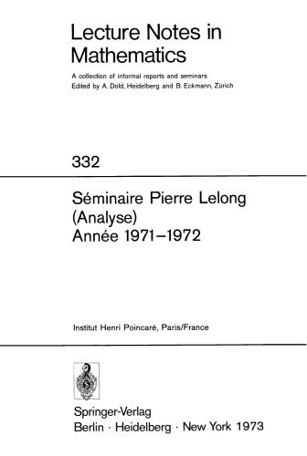 ﻿Seminaire Pierre Lelong (تحلیل)، Annee 1971-1972: Institut Henri PoincareParis، فرانسه