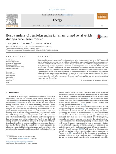 ﻿تجزیه و تحلیل اگزرژی یک موتور توربوفن برای یک هواپیمای بدون سرنشین در طول یک ماموریت نظارتی