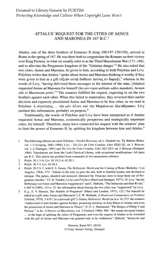 ﻿درخواست آتالوس برای شهرهای Aenus و Maronea در سال 167 قبل از میلاد