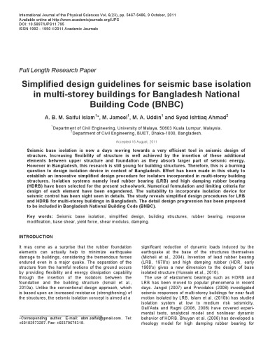 ﻿2011_Islam_دستورالعمل های طراحی ساده شده برای جداسازی پایه لرزه ای در ساختمان های چند طبقه برای BNBC