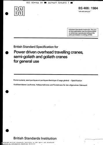 ﻿جرثقیل مسافرتی BS 466-POWER DRIVEN OVERHEAD