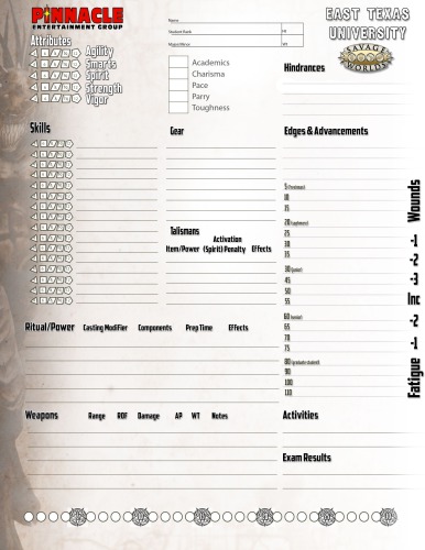 ﻿دنیای وحشی: دانشگاه تگزاس شرقی: برگه شخصیت