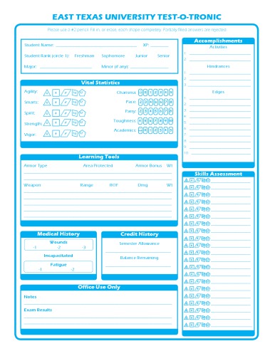 Worlds Savage: University of East Texas: Character Sheet