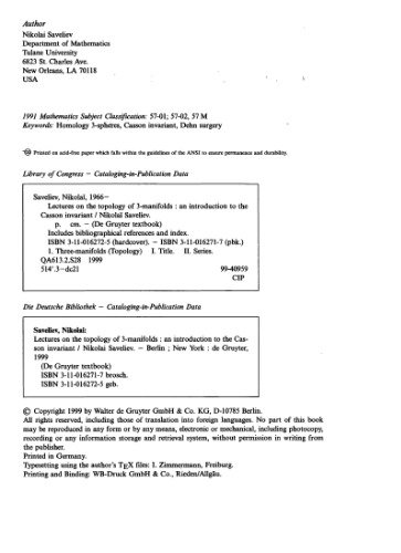 سخنرانی در مورد توپولوژی 3-مانیفولد: معرفی به متغیر کاسون