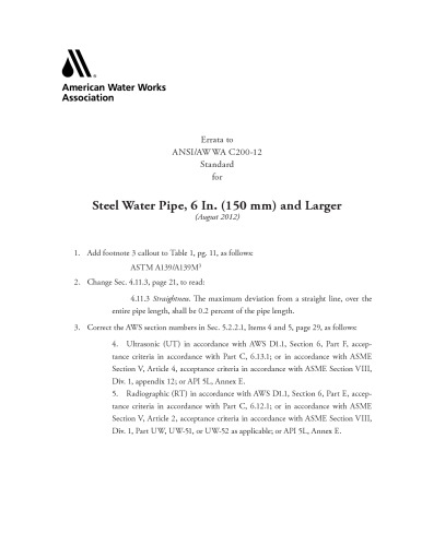 ﻿لوله آب فولادی ANSI AWWA C200-12، 6 اینچ. (150 میلی متر) و بزرگتر