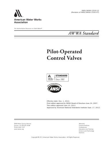 شیرهای کنترل خلبان AWWA Standard C530-12 Pilot
