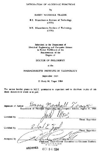 ادغام توابع جبری [پایان نامه دکتری]