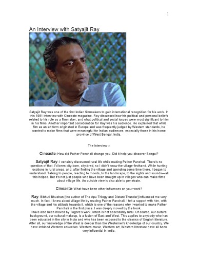 ﻿مجموعه مصاحبه های Satyajit Ray