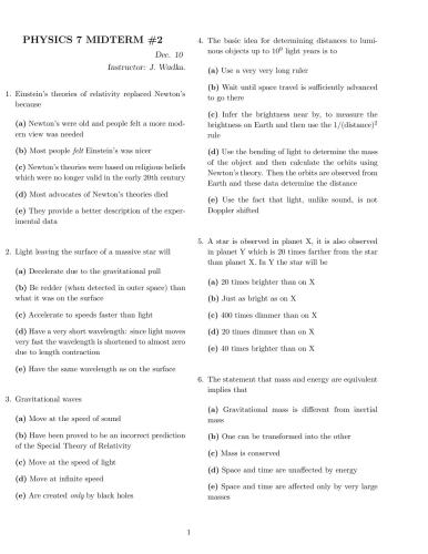 فیزیک 7 ، نسبیت ویژه و کیهان شناسی: تمرین ها و امتحانات