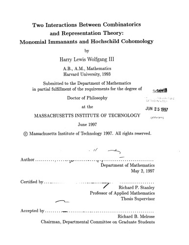 ﻿دو برهمکنش بین ترکیبیات و تئوری بازنمایی: ایمنانتهای تک نامی و کومولوژی هوچشیلد