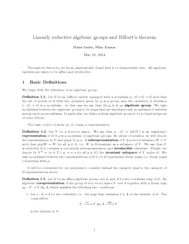 ﻿گروه های جبری تقلیل خطی و قضیه هیلبرت