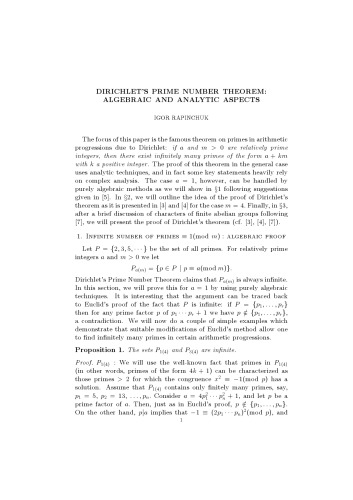 ﻿قضیه اعداد اول دیریکله: جنبه های جبری و تحلیلی