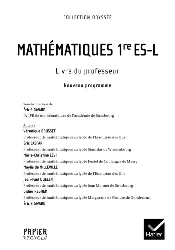 ﻿Mathematics Première ES-L - کتاب معلم