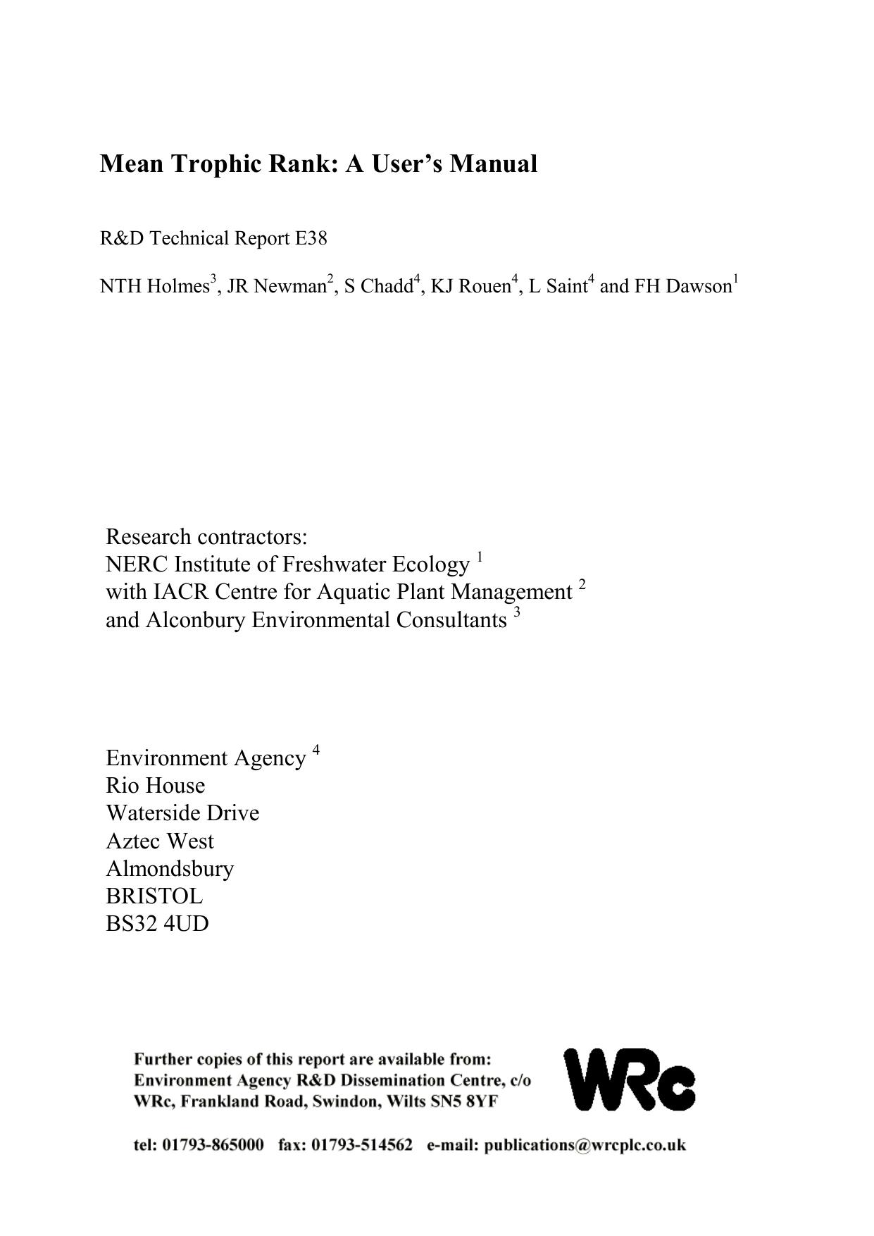 ﻿Mean Trophic Rank: دفترچه راهنمای کاربر.