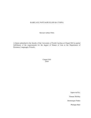 ﻿Rabelais، Pantagruélion & Utopia [M. A. diss.]