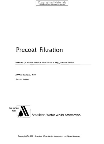 ﻿فیلتر Precoat (M30): AWWA Manual of Practice
