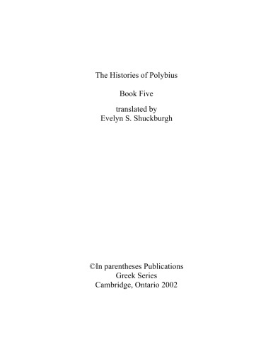 تاریخچه Polybius: کتاب پنجم ، ترجمه شده توسط Evelyn S. Shuckburgh