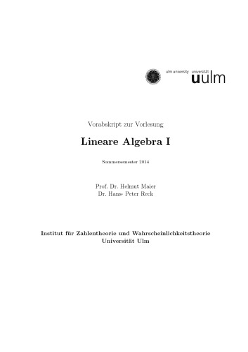 پیش فیلمنامه برای سخنرانی Linear Algebra I ، ترم تابستان 2014