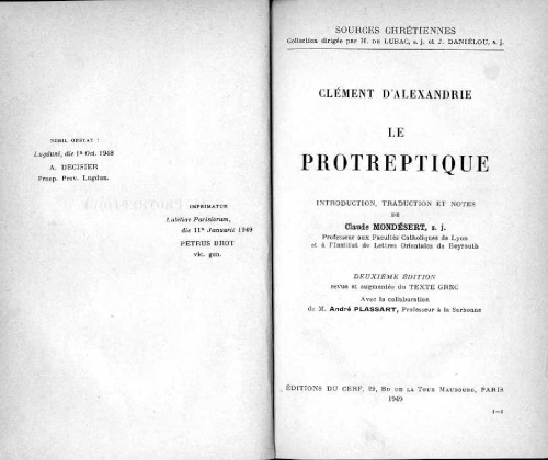 Protreptic / Clement of Alexandria (نسخه فرانسوی)