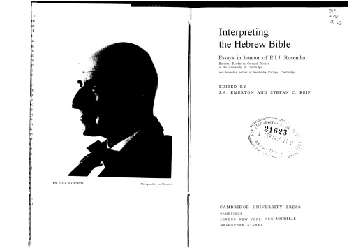 ﻿تفسیر کتاب مقدس عبری: مقالاتی به افتخار E. I. J. Rosenthal