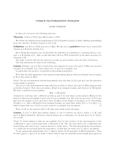 ﻿حوزه های فاکتور سازی منحصر به فرد