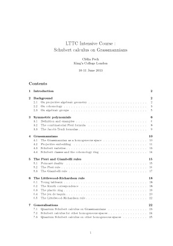 ﻿دوره فشرده LTTC: محاسبات شوبرت در گراسمانین ها