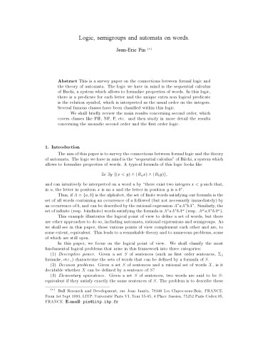 ﻿منطق، Semigroups و Automata در کلمات