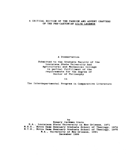نسخه انتقادی از فصل های Passion and Advent of Pre-Caxtonian Gilte Legende