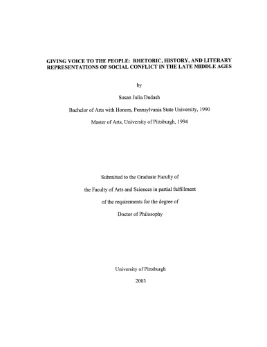 ﻿اعطای صدا به مردم: بلاغت، تاریخ، و بازنمایی ادبی درگیری اجتماعی در اواخر قرون وسطی