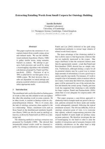 ﻿استخراج کلمات مستلزم از اجزای کوچک برای ساختمان هستی شناسی