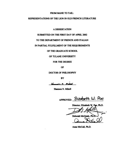 ﻿از یال تا دم: بازنمایی شیر در ادبیات قدیمی فرانسه