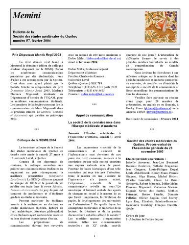 ﻿ممینی: بولتن انجمن مطالعات قرون وسطی کبک