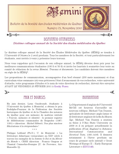 ﻿ممینی: بولتن انجمن مطالعات قرون وسطی کبک