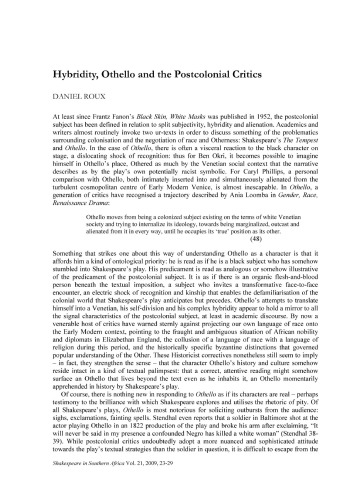 هیبریدگی ، اتللو و منتقدان پس از استعمار