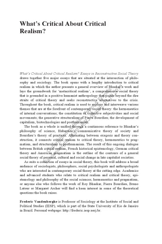 ﻿چه چیزی در مورد رئالیسم انتقادی انتقادی است؟ مقالاتی در نظریه اجتماعی بازسازنده