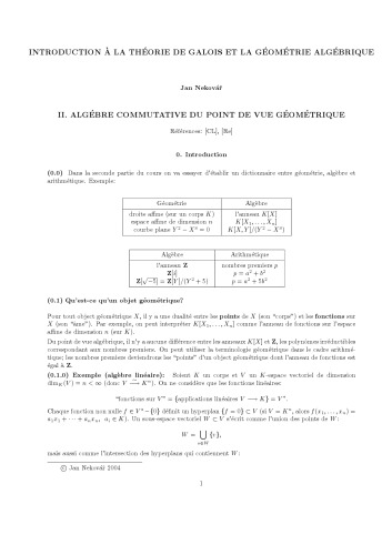 ﻿مقدمه ای بر نظریه Galois و هندسه جبری: قسمت دوم ، جبر کموتات از نظر هندسی [یادداشت های سخنرانی]