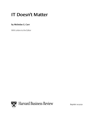 ﻿IT مهم نیست - با نامه هایی به ویرایشگر