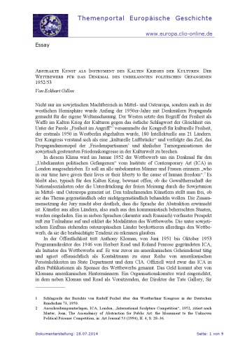 ﻿هنر انتزاعی به مثابه ابزار جنگ سرد فرهنگ ها مسابقه بر سر بنای یادبود زندانی سیاسی ناشناخته 1952/53