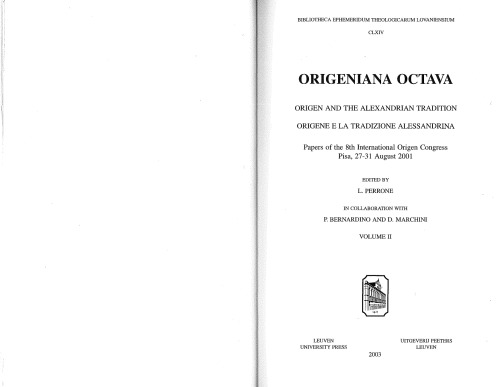 ﻿Origeniana Octava جلد 2، Origen و سنت اسکندریه ; مقالات هشتمین کنگره بین المللی Origen