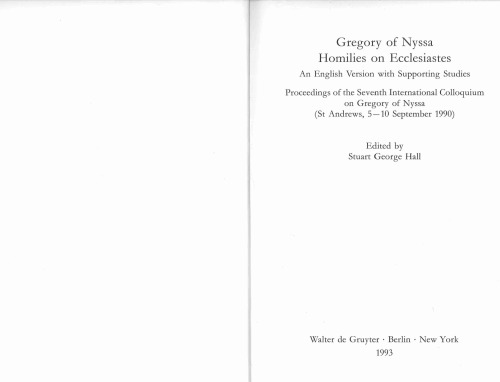 ﻿گریگوری نیسا: موعظه در مورد جامعه یک نسخه انگلیسی با مطالعات حمایتی. مجموعه مقالات هفتمین کنفرانس بین المللی گرگوری نیسا (سنت اندروز، 5-10 سپتامبر 1990)