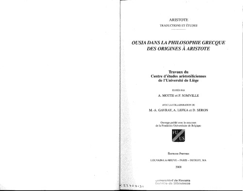﻿Ousia dans la philosophie grecque des origines a aristote