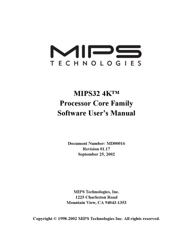﻿MIPS Technologies دفترچه راهنمای کاربر نرم افزار خانواده پردازنده هسته پردازشگر MIPS32 4K™